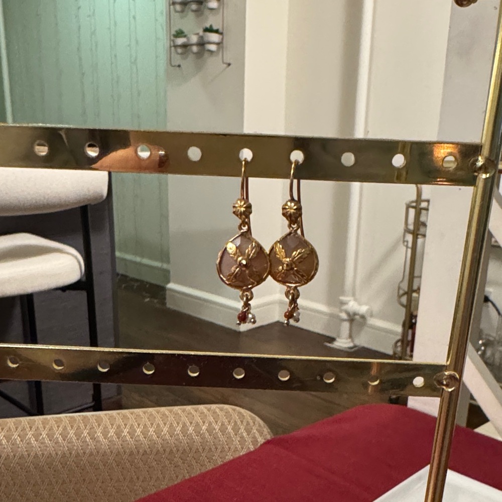 Elegant Gold and Pink Dangle Earrings